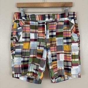 Women's J Crew City Fit Patchwork Madras Plaid Shirts Bermuda Sz 4 32X9 Y2K